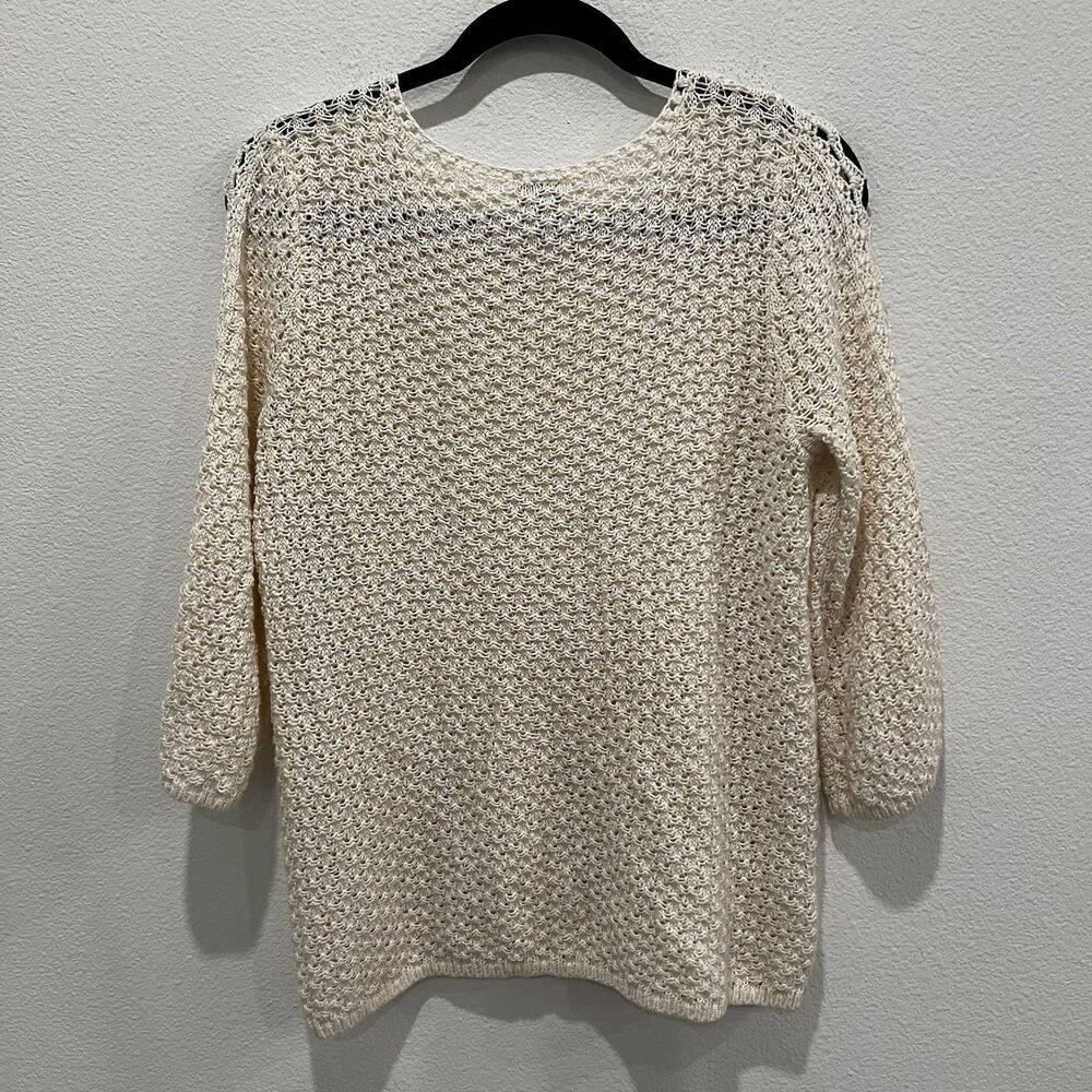 Chicos Womens Open Knit Cream Sweater Sz 1/M Cottagecore Modest Work School Fall - Picture 5 of 7